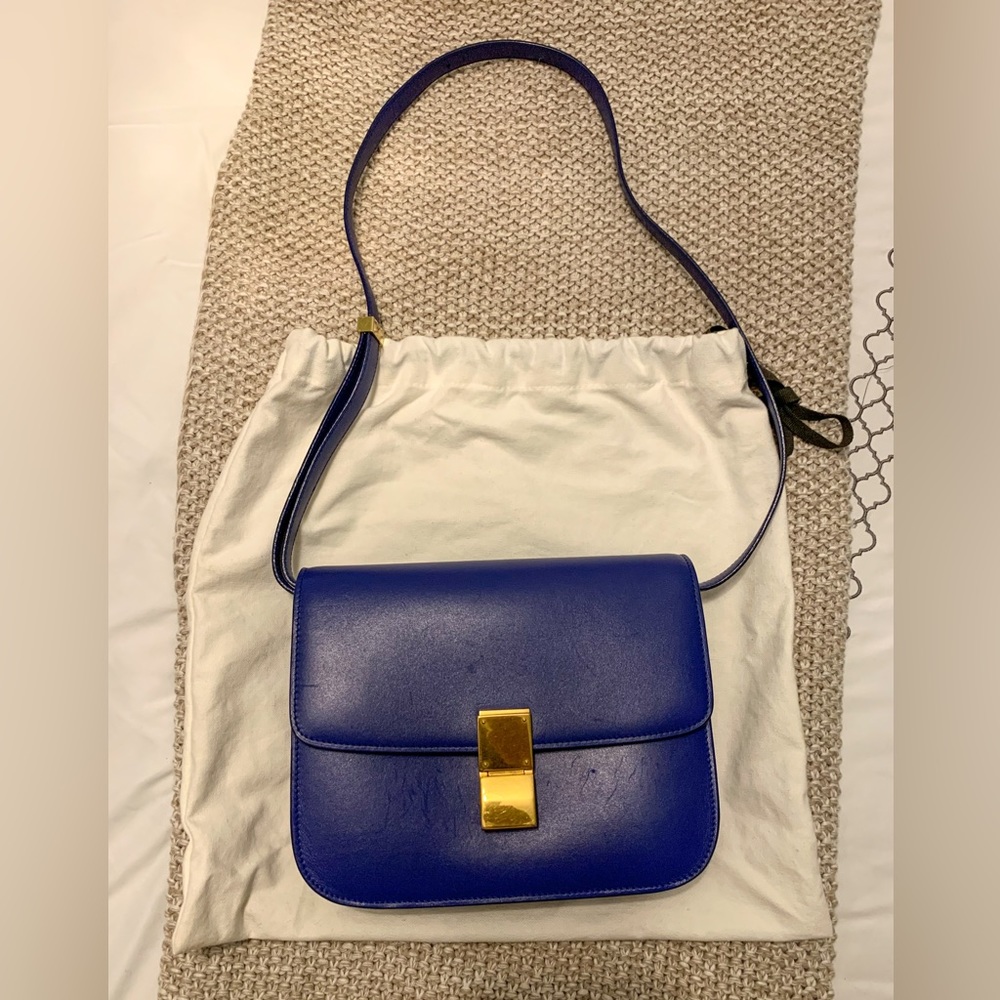 Celine medium classic box calfskin bag in blue